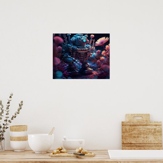 Poster Robot à fleurs roses (Cuisine)