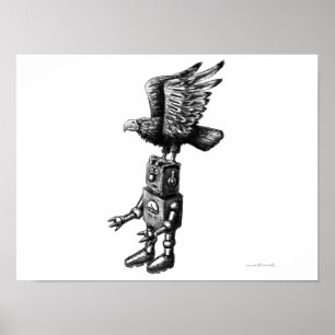 Poster Robot amusant avec stylo à encre d'aigle dessin af