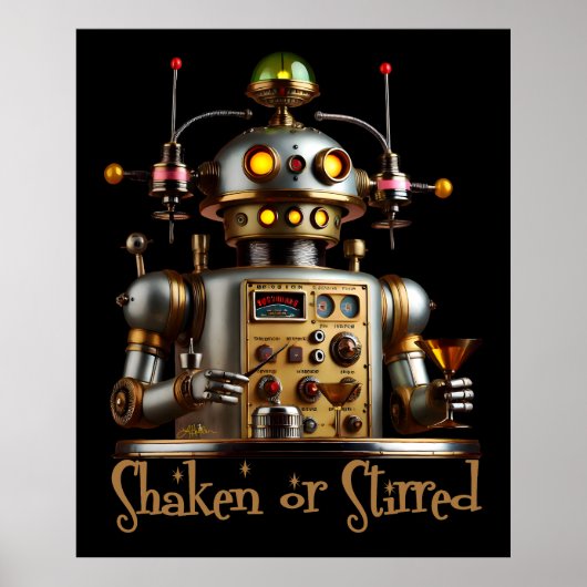 Poster Robot Barman Futuriste "Secoué ou Remué" (Devant)