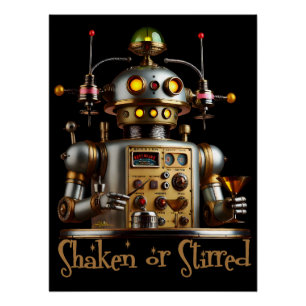 Poster Robot Barman Futuriste "Secoué ou Remué"