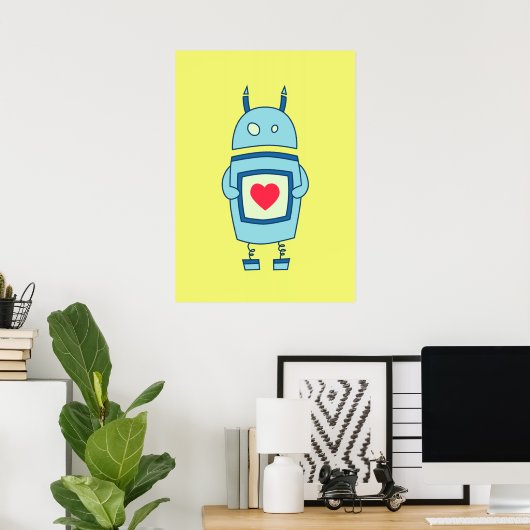 Poster Robot Clair Et Mignonne Avec Coeur (Bureau à domicile)