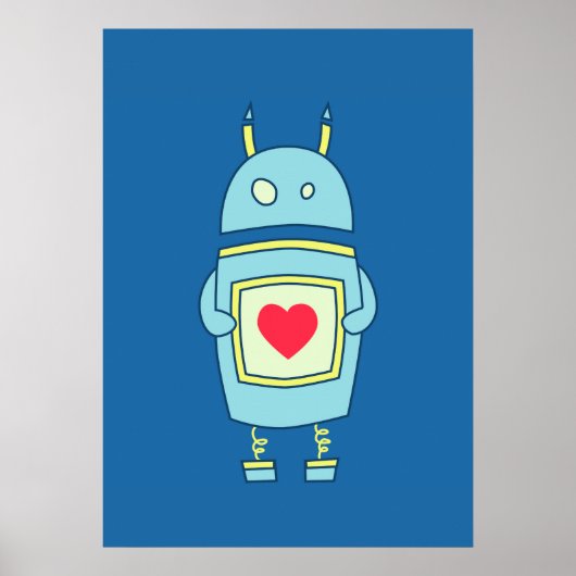 Poster Robot Clumsy Bleu Cute Avec Coeur (Devant)
