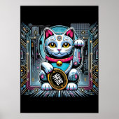 Poster Robot Cyberpunk Maneki Neko Chat Lucky, Argent (Devant)