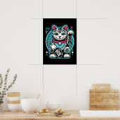 Poster Robot Cyberpunk Maneki Neko Chat Lucky, Argent (Cuisine)