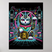 Poster Robot Cyberpunk Maneki Neko Chat Lucky, Argent (Devant)