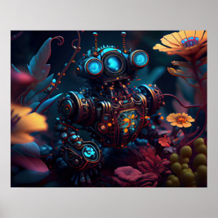 Poster Robot de fleurs futuristes