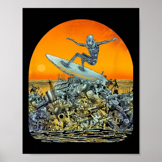 Poster Robot de surf Junk Surfer - Par Emek Artman (Devant)