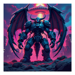 Poster Robot Demon avec ailettes dans un OVNI