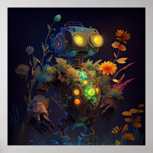 Poster Robot des fleurs tropicales des yeux jaunes