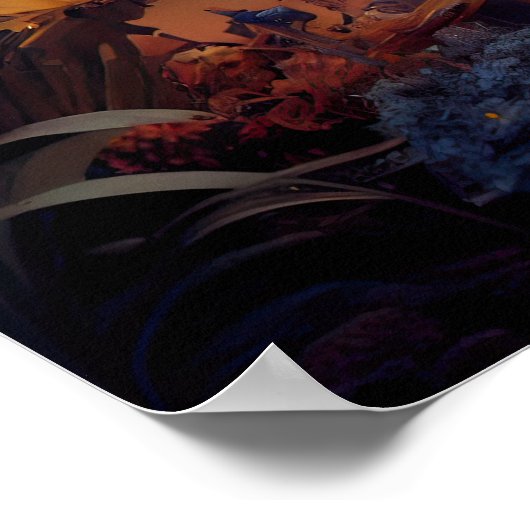 Poster Robot dystopique à fleurs orange (Coin)