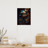 Poster Robot et fleurs futuristes Steampunk (Cuisine)