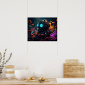Poster Robot Futuriste Entouré De Fleurs (Cuisine)