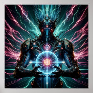 Poster Robot Futuriste Noyau Cosmique Cyberpunk