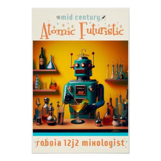 Poster Robot futuriste rétro ROBIA 12J2 Mixologue (Devant)