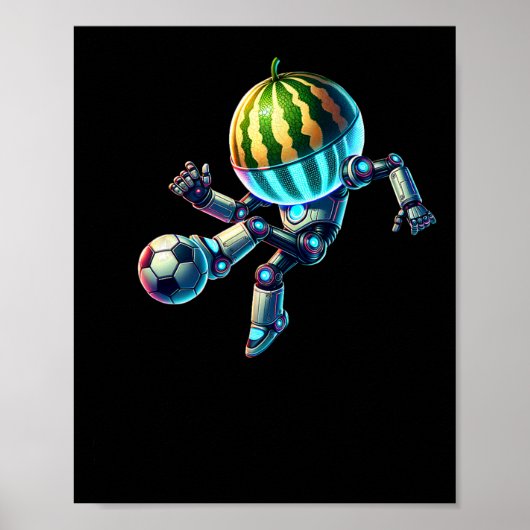Poster Robot Pastèque Tête Football Footll Dribblage Coup (Devant)