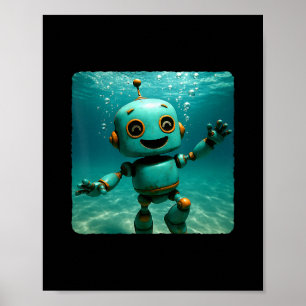 Poster Robot plongeant sous l'eau Océan Plongeur Nage Été