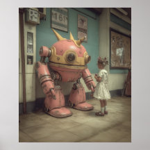 Robot rose jeune fille illustration vintage rétro