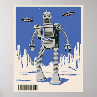 Poster Robot vintage 3 bleu