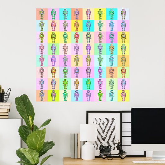 Poster Robots Art Pop Retro v1 (Bureau à domicile)
