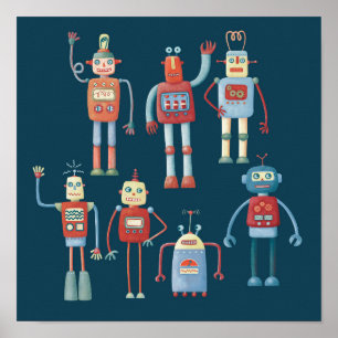 Poster Robots rétro style des années 1950