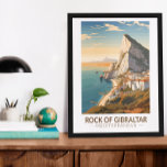 Poster Rocher de Gibraltar Travel Art Vintage<br><div class="desc">Rocher de Gibraltar dans un style vectoriel. Le Rocher de Gibraltar est un promontoire de calcaire monolithique situé sur le territoire britannique de Gibraltar,  près de la pointe sud-ouest de l'Europe sur la péninsule ibérique.</div>