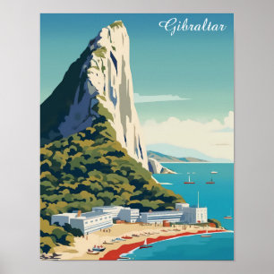 Poster Rocher vintage de Gibraltar Travel Art