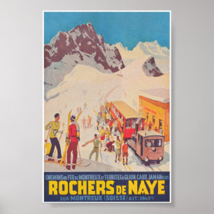 Poster Rochers de Naye Suisse Ski Vintage Travel