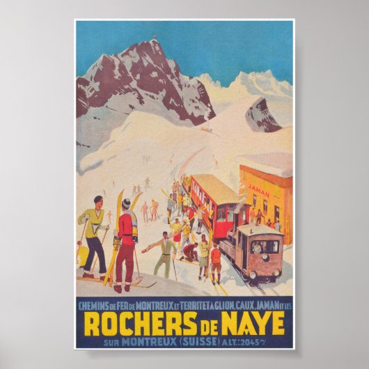 Poster Rochers de Naye Suisse Ski Vintage Travel (Devant)