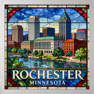 Poster Rochester Minnesota Vitrail Paysage Urbain ✨