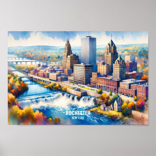 Poster Rochester New York Famous Travel Places aquarelle (Devant)
