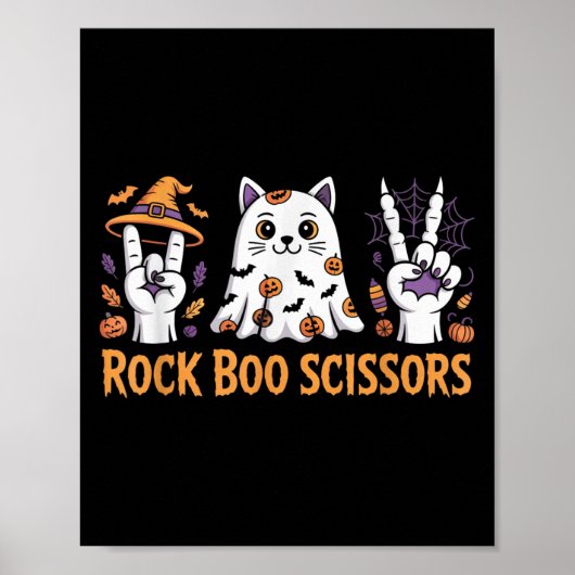 Poster Rock Boo Ciseaux Chat Halloween Chemise Kids Game (Devant)
