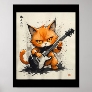 Poster Rock Chat Jouer Guitare Drôle Chat
