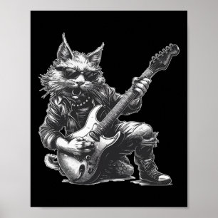 Poster Rock Chat Jouer Guitare Funny Guitare Chat