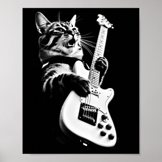 Poster Rock Chat Jouer Guitare - Funny Guitare Chat 1 (Devant)