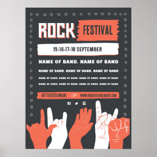 Poster Rock Festival - Gras Red & Black Grunge Design Pos