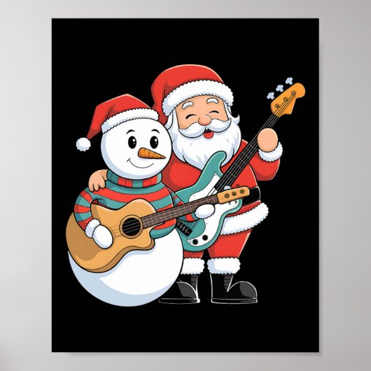 Poster Rock Guitare Snowman Et Père Noël Jouant De La Gui (Devant)