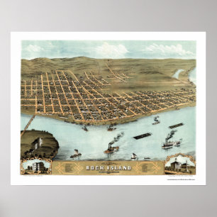 Poster Rock Island, IL Carte panoramique - 1869