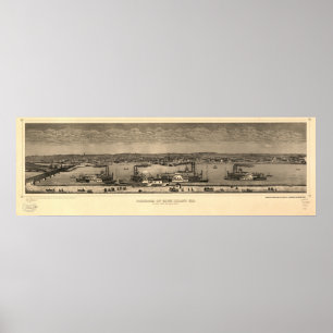 Poster Rock Island Illinois 1874 Carte panoramique antiqu
