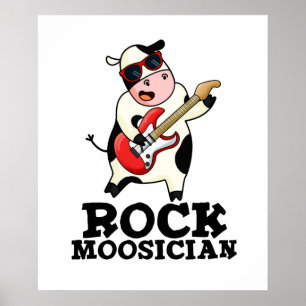 Poster Rock Moosician Funny Cow Musicien Pun