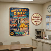 Poster Rock 'n' Roll Diner 1950s Vintage