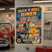 Poster Rock 'n' Roll Diner 1950s Vintage