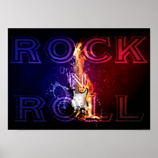 Poster Rock n Roll Fire Flaming Electric Guitar Music (Devant)