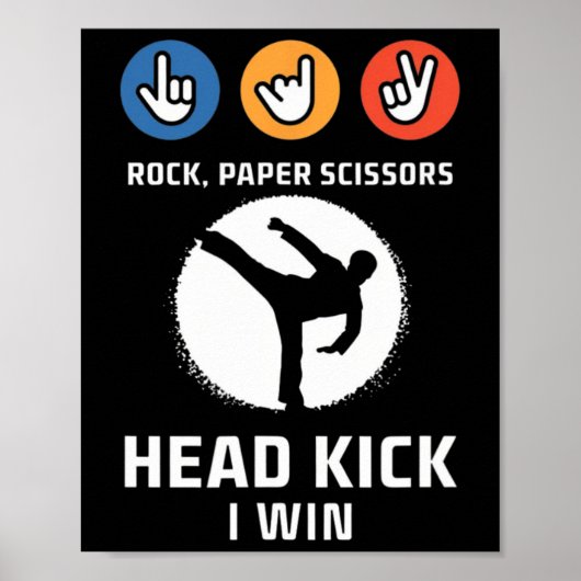 Poster Rock Paper Scissors Headick Win Funny Taekwondo K (Devant)