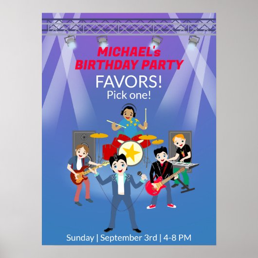 Poster Rock Star Boys Band Anniversaire (Devant)