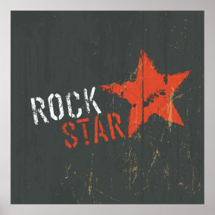 Poster Rock Star Étoile Rouge en détresse Grunge