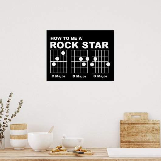 Poster Rock Star Guitar Chords drôle Imprimer l'affiche H (Cuisine)