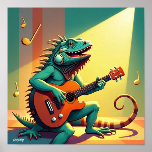 Poster Rock Star Iguana Jouer un instrument (Devant)