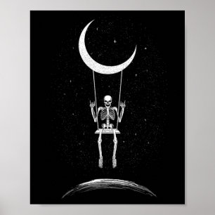 Poster Rock Sur Skeleton Moon Rock Et Roll Men Women Rock