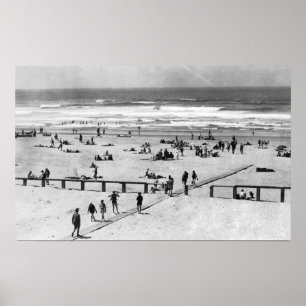 Poster Rockaway, scène de plage de l'Orégon et nageurs