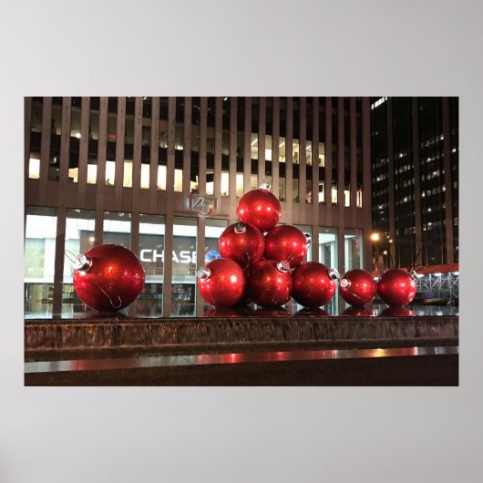 Poster Rockefeller Center New York NY Red Christmas Balls (Devant)